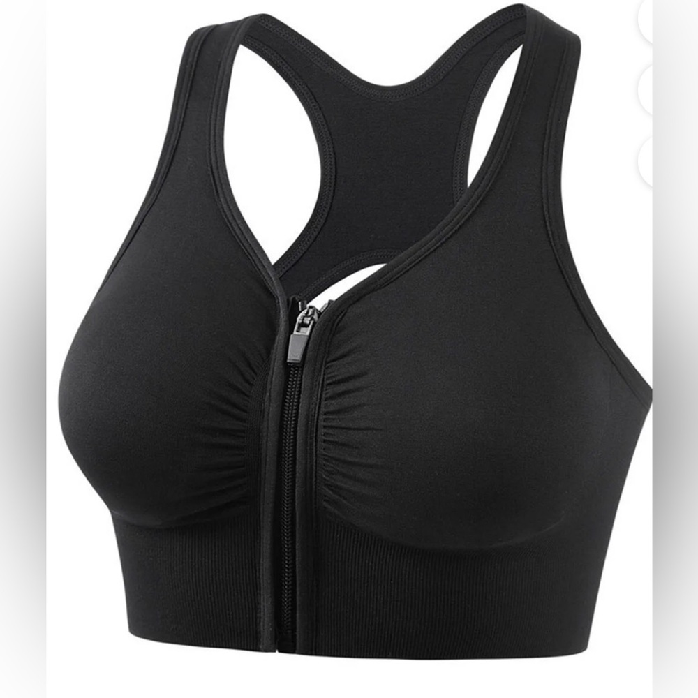 Black Zipper Front Sports Bra- Sz Small - Picture 1 of 4